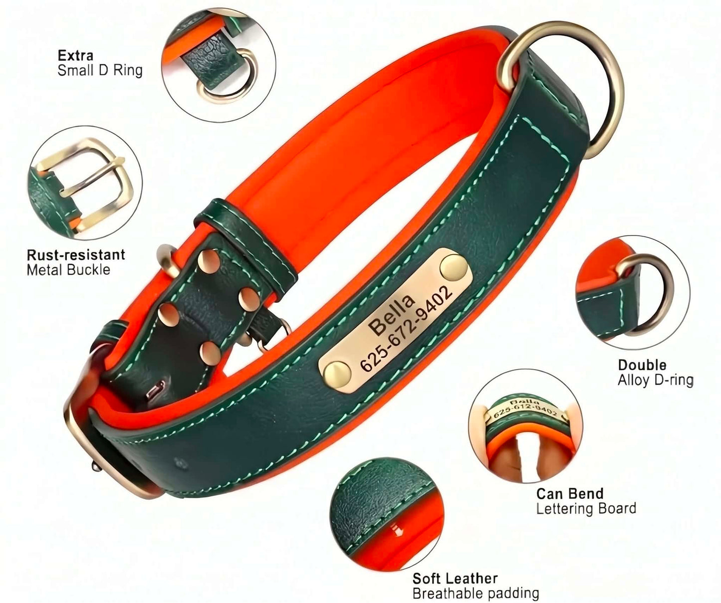 Custom Engraved Padded Leather Dog Collar