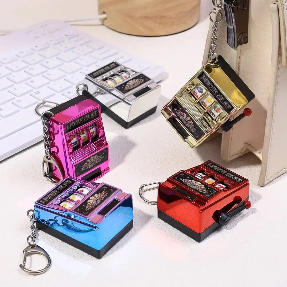 Mini Gambling Slot Machine Key Chains Creative Arcade Pocket Fruit Lucky Jackpot Gadget Antistress  Funny Games Keychain Ring