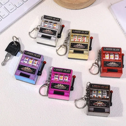 Mini Gambling Slot Machine Key Chains Creative Arcade Pocket Fruit Lucky Jackpot Gadget Antistress  Funny Games Keychain Ring
