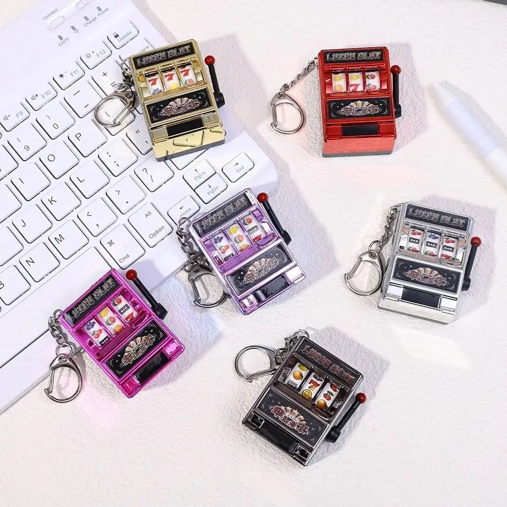 Mini Gambling Slot Machine Key Chains Creative Arcade Pocket Fruit Lucky Jackpot Gadget Antistress  Funny Games Keychain Ring