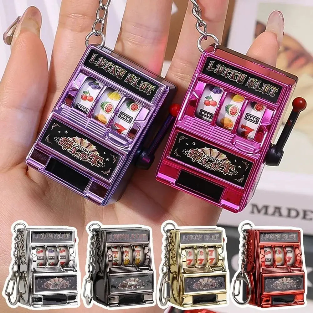 Mini Gambling Slot Machine Key Chains Creative Arcade Pocket Fruit Lucky Jackpot Gadget Antistress  Funny Games Keychain Ring