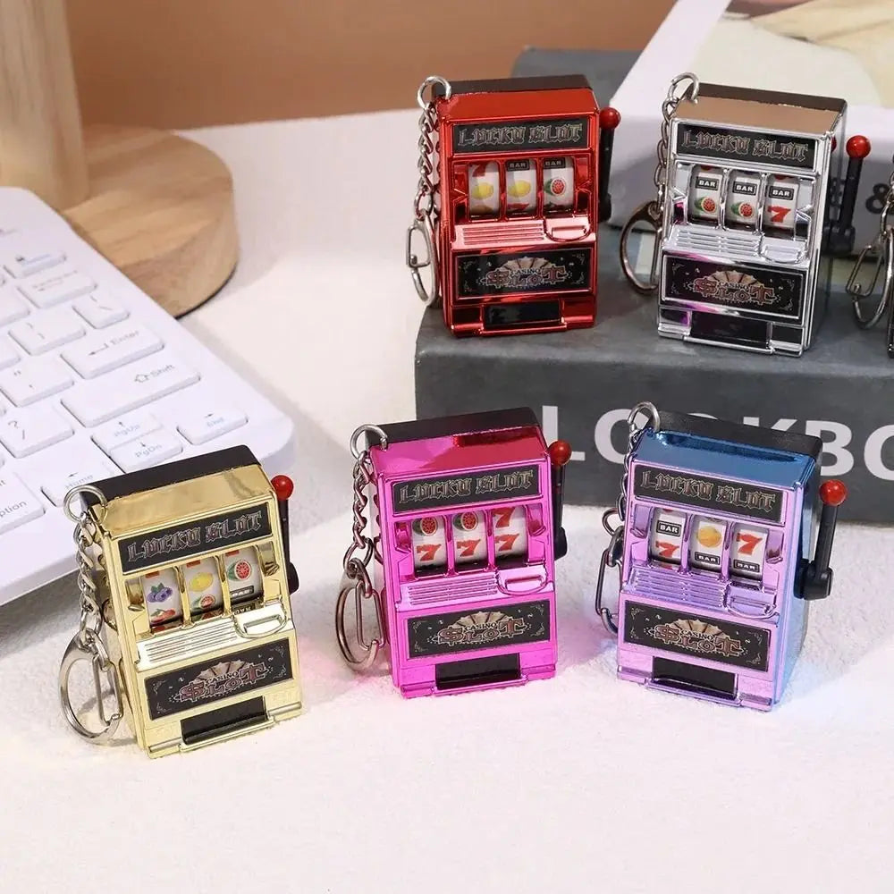 Mini Gambling Slot Machine Key Chains Creative Arcade Pocket Fruit Lucky Jackpot Gadget Antistress  Funny Games Keychain Ring
