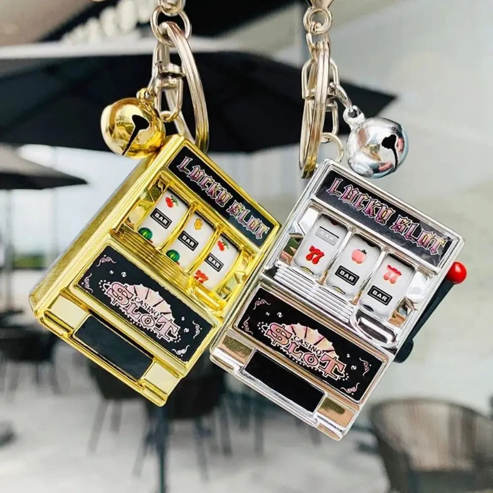Mini Gambling Slot Machine Key Chains Creative Arcade Pocket Fruit Lucky Jackpot Gadget Antistress  Funny Games Keychain Ring