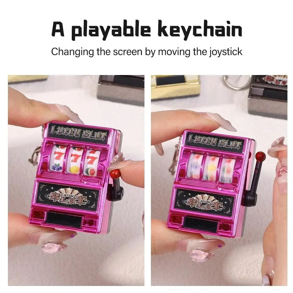 Mini Gambling Slot Machine Key Chains Creative Arcade Pocket Fruit Lucky Jackpot Gadget Antistress  Funny Games Keychain Ring